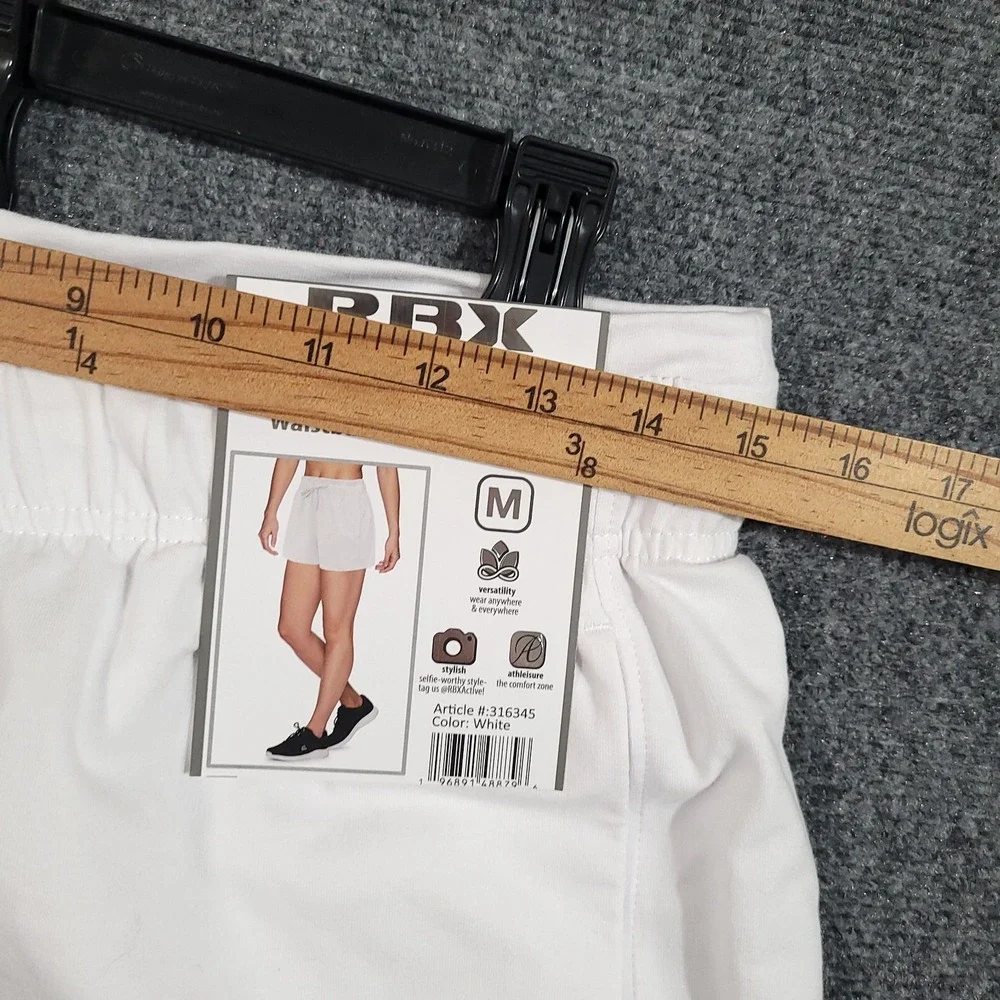 RBX French Terry Shorts Womens Medium Novelty Waistband Pockets‎ White